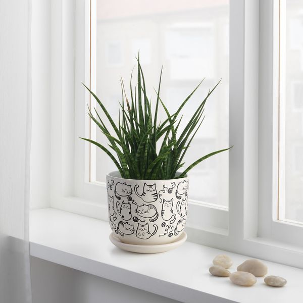 Горшок цветочный, белый/кот 12 см IKEA RUNDMYNTA РУНДМИНТА 004.683.71 - фото 2
