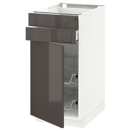 Напольный шкаф, дверца, 2 ящика, проволочных корзин МЕТОД / МАКСИМЕРА, белый, Рингульт серый