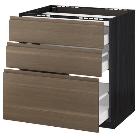 Напольный шкаф, 3 фронтальных панели/3ящика, черный/Воксторп грецкий орех 80x60 см IKEA МЕТОД / МАКСИМЕРА 992.383.95