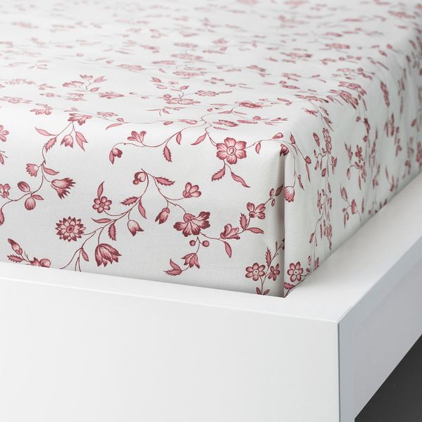 Простыня, белый, розовый, 150x220 см IKEA ХЭССЛЕКЛОККА 004.265.74 - фото 1