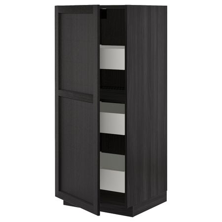 Высокий шкаф с ящиками, черный/Лерхюттан черная морилка 60x60x140 см IKEA МЕТОД / МАКСИМЕРА 893.739.92