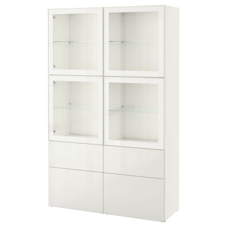 Комбинация для хранения со стеклянными дверцами БЕСТО, белый, Сельсвикен глянцевый/белый прозрачное стекло (120x40x192 см)