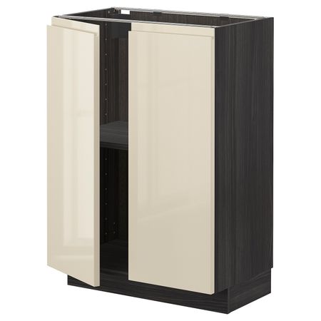 Напольный шкаф с полками/2двери, черный, Воксторп глянцевый светло-бежевый 60x37 см IKEA МЕТОД 293.027.66