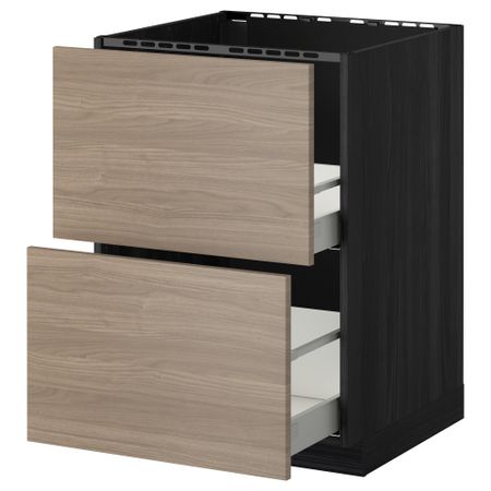Напольный шкаф под мойку + 2 фронтальных панели, 2 ящика МЕТОД / МАКСИМЕРА, черный, Брокхульт светло-серый