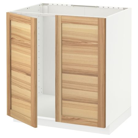 Напольный шкаф для мойки+2 двери, белый/Торхэмн ясень 80x60 см IKEA METOD МЕТОД 194.470.05