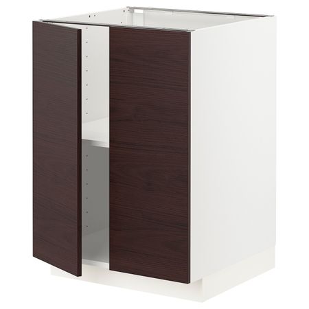 Напольный шкаф с полками/2двери, белый Аскерсунд/темно-коричневый под ясень 60x60 см IKEA METOD МЕТОД 193.336.88