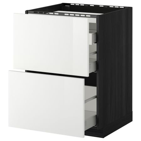 Напольный шкаф, 2 фронтальных панели, 3 ящика МЕТОД / МАКСИМЕРА, черный, Рингульт белый