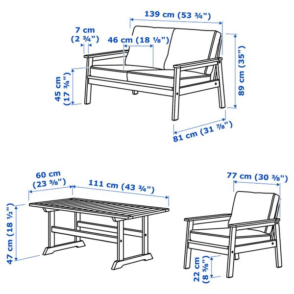 4-местный комплект садовой мебели, серый морилка/ЙЭРПОН/дувхольмен антрацит IKEA BONDHOLMEN БОНДХОЛЬМЕН 893.208.33 - схема-чертеж с размерами