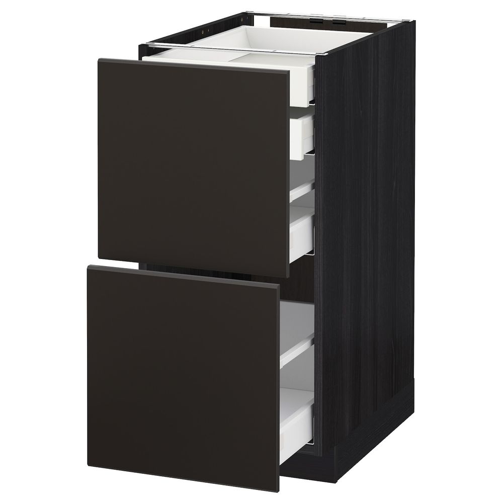 Напольный шкаф 2 фронтальные панели, 2 нижних, 1 средний, 1 высокий ящ, черный/Кунгсбакка антрацит 40x60 см IKEA МЕТОД / - схема-чертеж с размерами