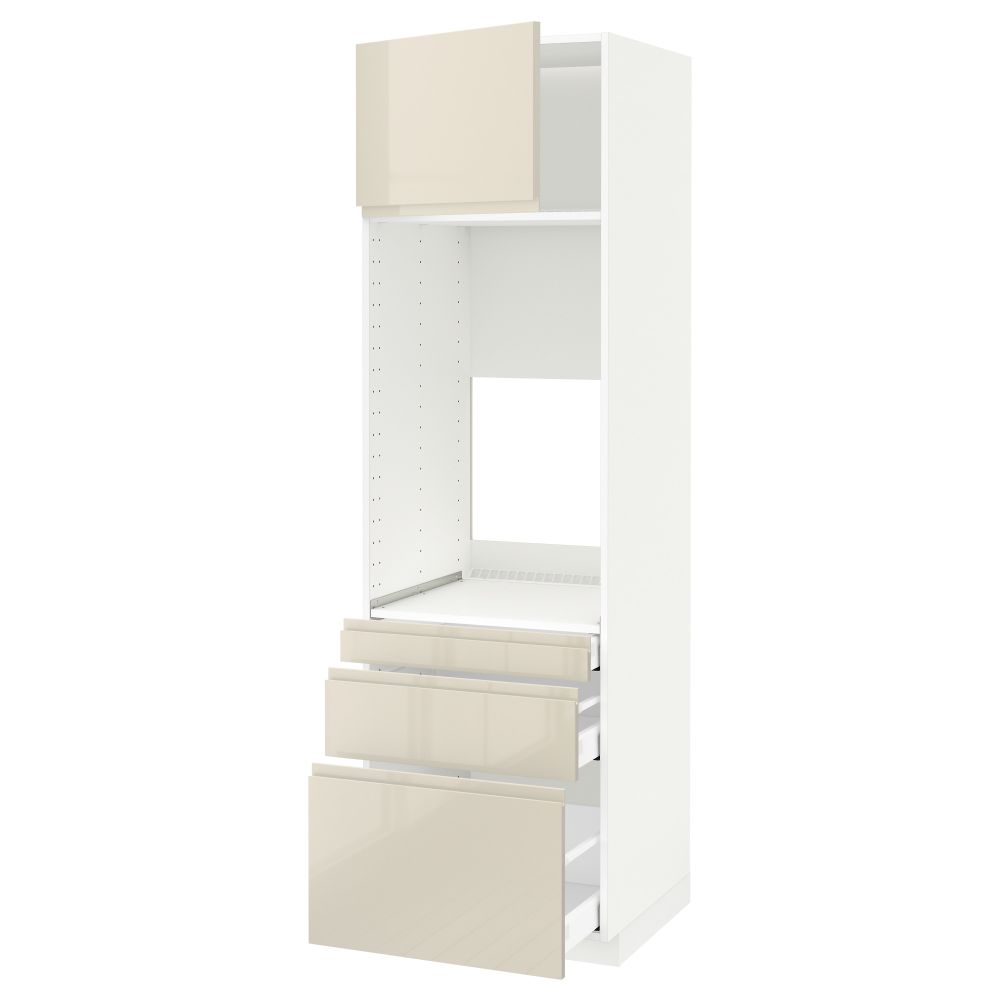 Высокий шкаф для двойной духовки, 3 ящика, дверца МЕТОД / МАКСИМЕРА, белый, Воксторп глянцевый светло-бежевый - схема-чертеж с размерами