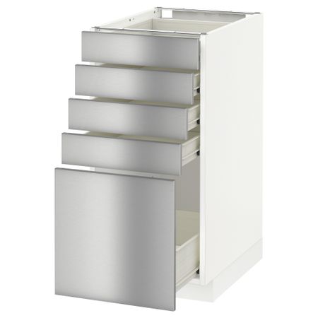 Напольный шкаф с 5 ящиками МЕТОД / ФОРВАРА, белый, Гревста нержавеющ сталь