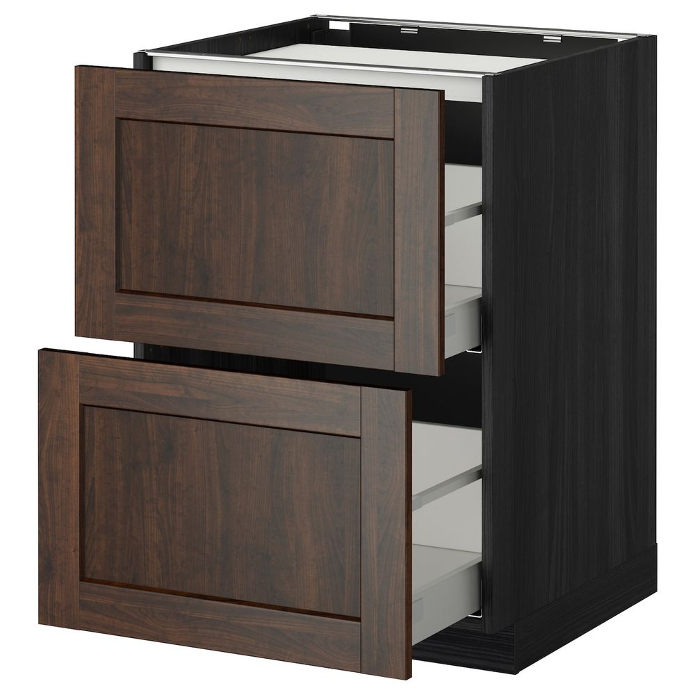Напольный шкаф, 2 фронтальных панели/2ящика, черный/Эдсерум коричневый 60x60 см IKEA МЕТОД / МАКСИМЕРА 492.348.18 - фото 1