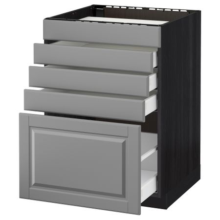 Напольный шкаф для варочной панели, 5 фасадов, 4 ящиков МЕТОД / МАКСИМЕРА, черный, Будбин серый