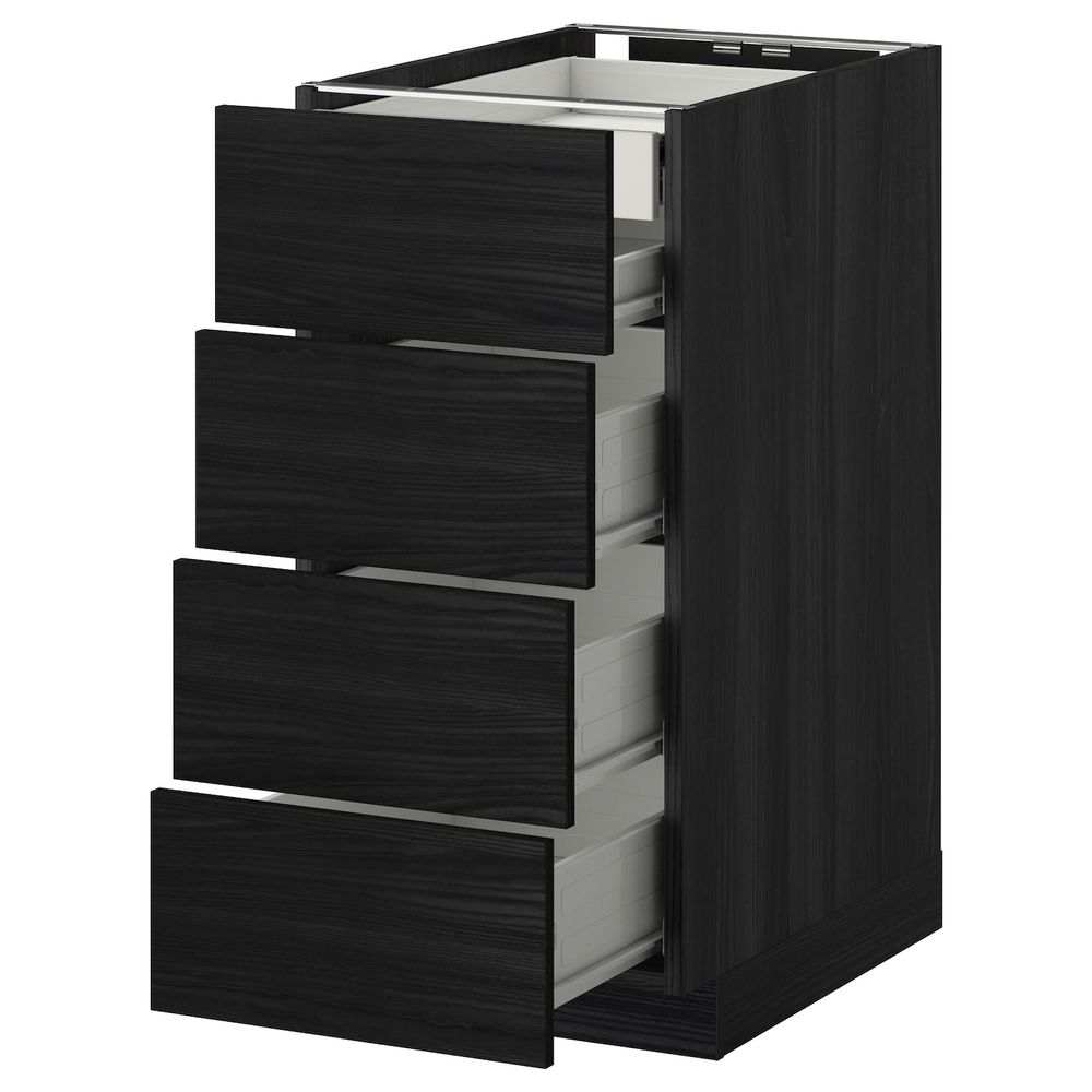 Напольный шкаф 4 фронтальных, 2 низких, 3 средних ящ, черный, Тингсрид черный 40x60 см IKEA МЕТОД / ФОРВАРА 592.672.95 - фото 1