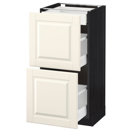 Напольный шкаф, 2 фасада, 3 ящика МЕТОД / МАКСИМЕРА, черный, Будбин белый с оттенком