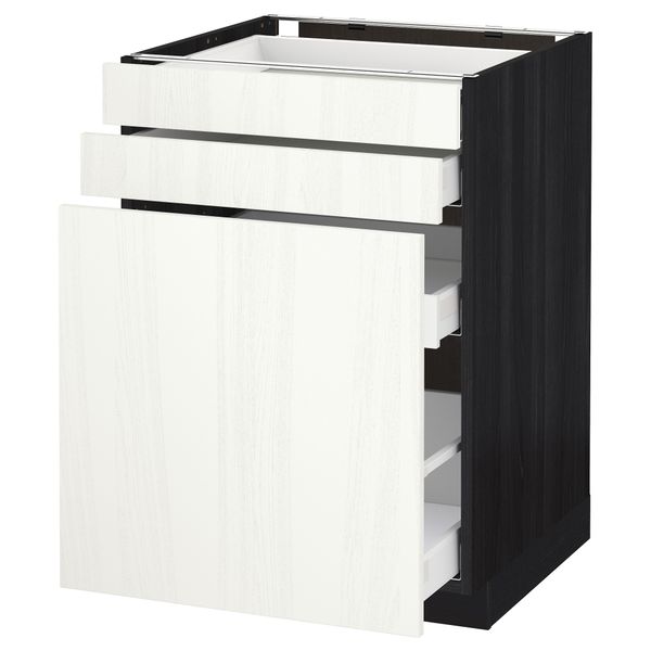 Напольный шкаф с выдвижными модулями, 2 фронтальные панели МЕТОД / МАКСИМЕРА, черный, Росдаль белый - схема-чертеж с размерами