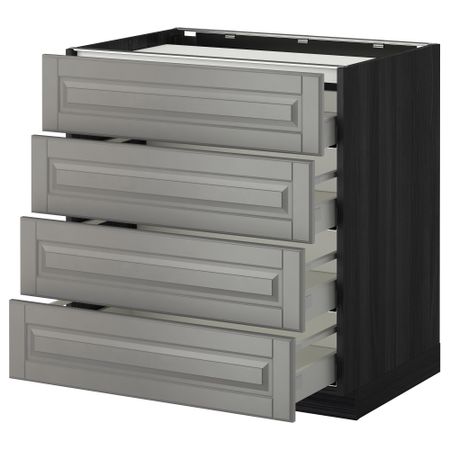 Напольный шкаф, 4 фронтальных панели, 4 ящика МЕТОД / МАКСИМЕРА, черный, Будбин серый