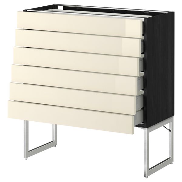 Напольный шкаф 6 фронтальных панелей, 6 нижних ящиков МЕТОД / МАКСИМЕРА, черный, Рингульт кремовый - схема-чертеж с размерами