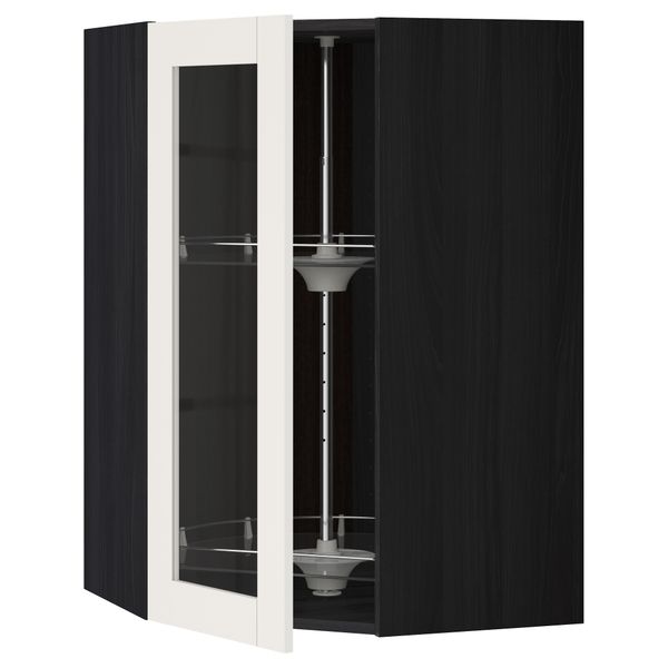 Угловой навесной шкаф с вращающающейся секцией, стеклянными дверцами МЕТОД, черный, Сэведаль белый - схема-чертеж с размерами