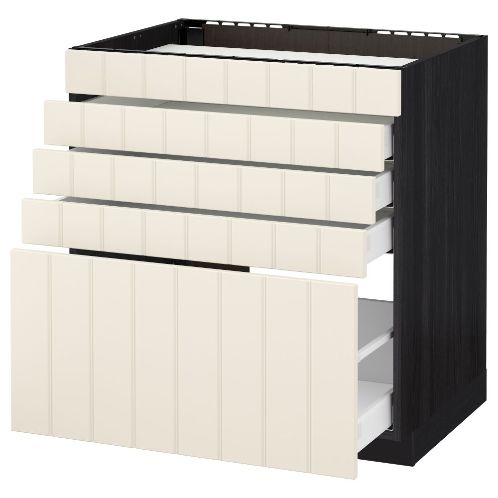Напольный шкаф для варочной панели, 5 фасадов, 4 ящиков МЕТОД / МАКСИМЕРА, черный, Хитарп белый с оттенком - схема-чертеж с размерами