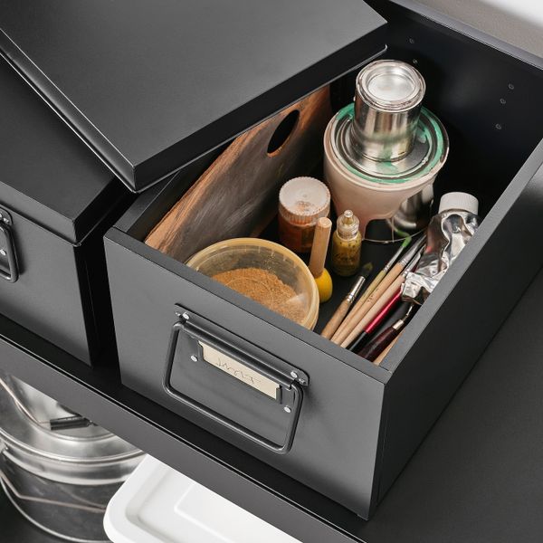 Коробка с крышкой, черный 25x35x20 см IKEA MANICK МАНИКК 103.889.01 - фото 3