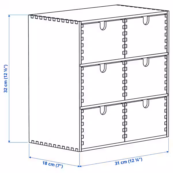MOPPE Мини-комод - сосна 31x18x32 см - схема-чертеж с размерами