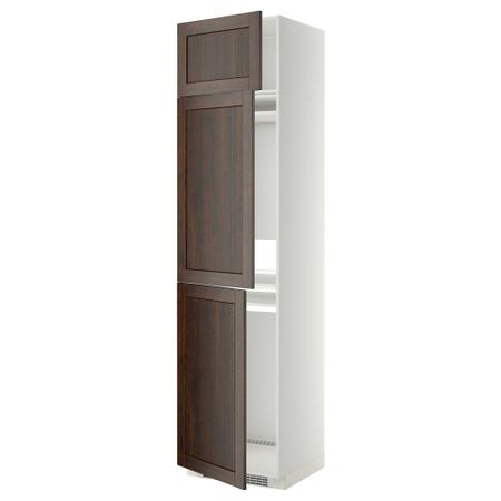 Высокий шкаф для холодильника или морозильника, с 3 дверями МЕТОД, белый, Эдсерум коричневый (60x60x240 см)