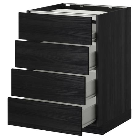 Напольный шкаф, 4 фронтальных панели, 4 ящика МЕТОД / ФОРВАРА, черный, Тингсрид черный