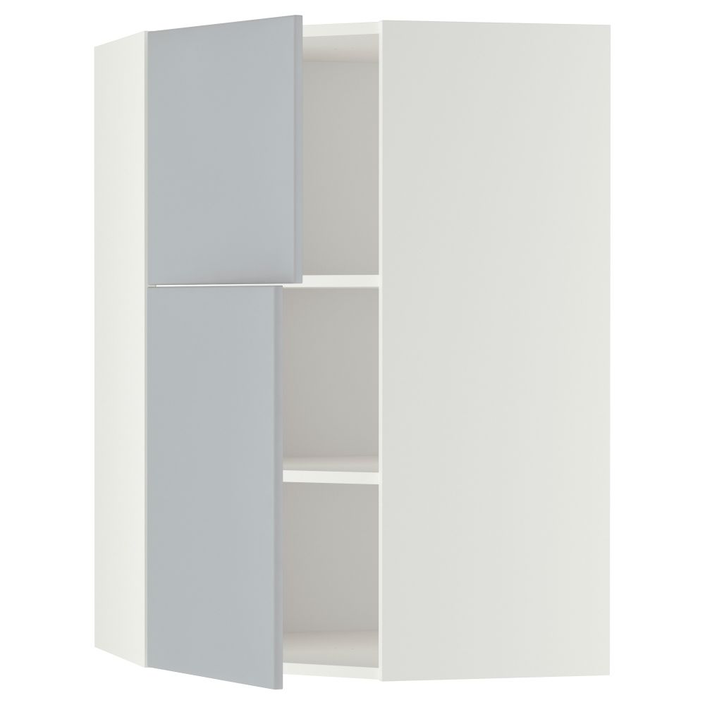 Угловой навесной шкаф + полки, 2 дверцы МЕТОД, белый, Веддинге серый (68x100 см) - схема-чертеж с размерами