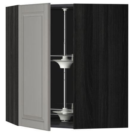 Угловой навесной шкаф с вращающейся секцией МЕТОД, черный, Будбин серый