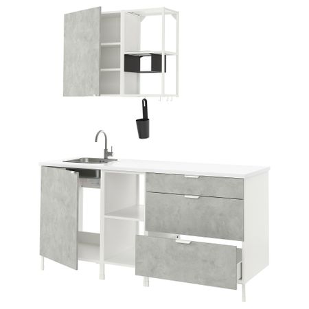 Кухня, 183x63.5x222 см, белый, под бетон IKEA BEGIVENHET БЕГИВЕНХЕТ 193.374.17