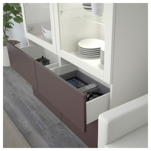 Комбинация для хранения со стеклянными дверцами БЕСТО, белый, Вальвикен темно-коричневый, прозрачное стекло (120x40x128 см) - схема-чертеж с размерами