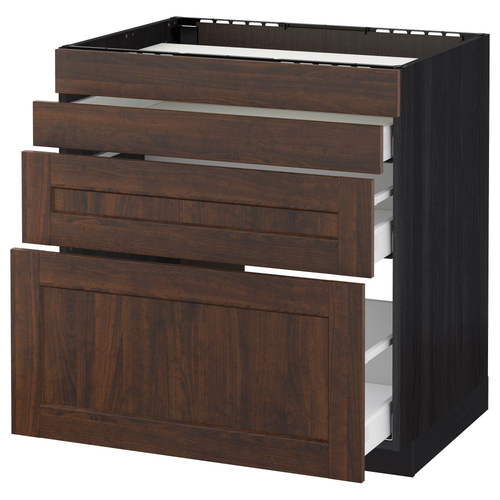 Напольный шкаф для духовки, 4фасада, 3 ящика МЕТОД / МАКСИМЕРА, черный, Эдсерум коричневый - схема-чертеж с размерами