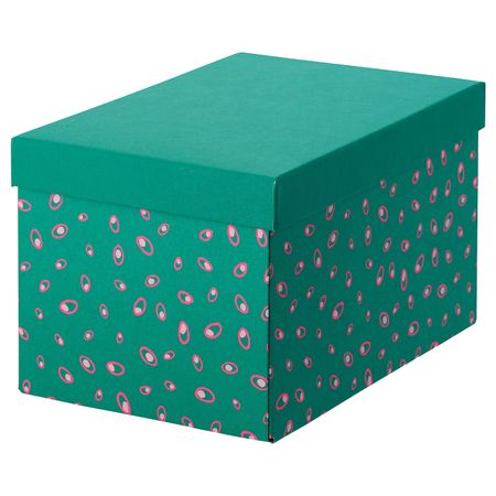 Коробка с крышкой, зеленый точечный 18x25x15 см IKEA ТЬЕНА 804.340.56
