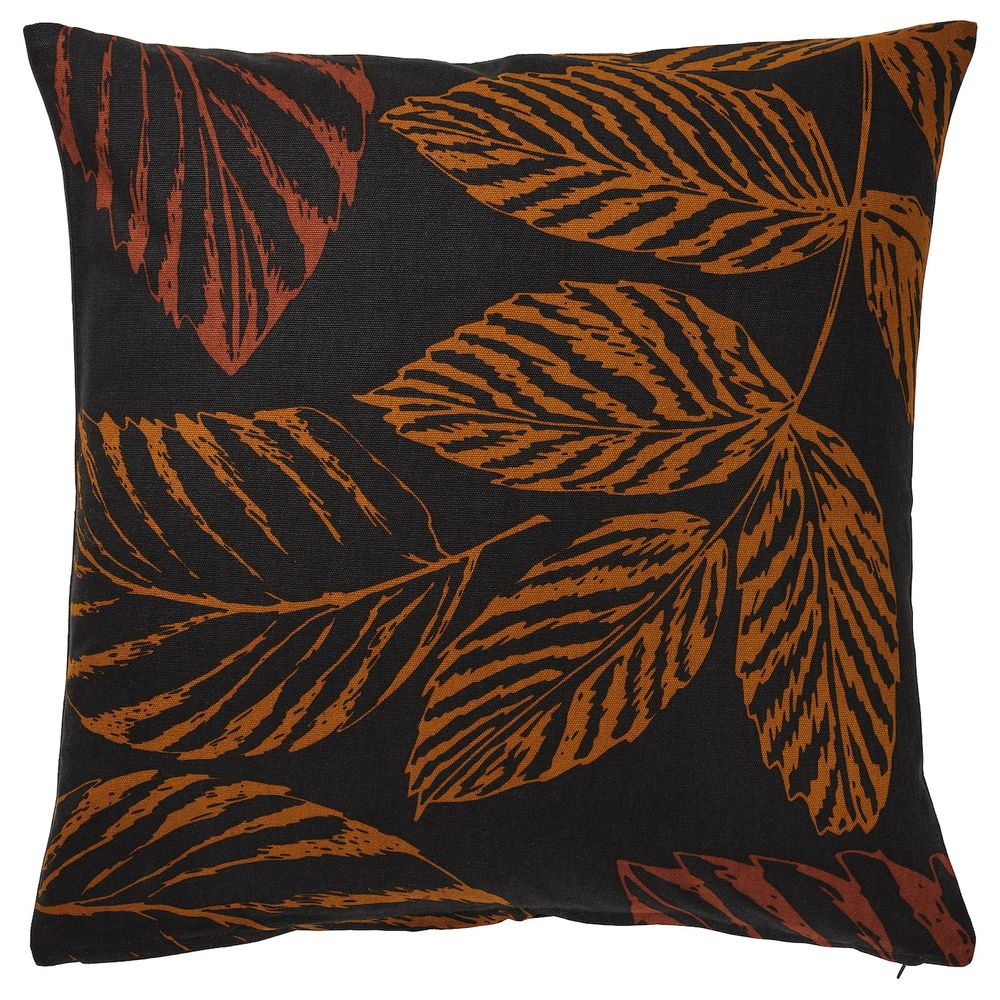 Чехол на подушку, орнамент «лист» черный-оранжевый 50x50 см IKEA HÖSTKVÄLL ХЁСТКВЭЛЛ 204.973.82 - фото 1