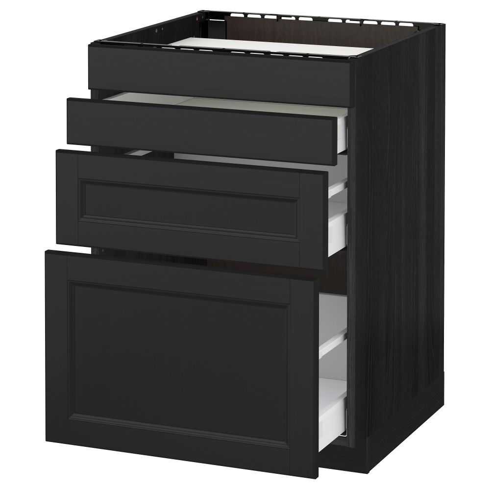 Напольный шкаф для духовки, 4фасада, 3 ящика МЕТОД / МАКСИМЕРА, черный, Лаксарби черно-коричневый - схема-чертеж с размерами