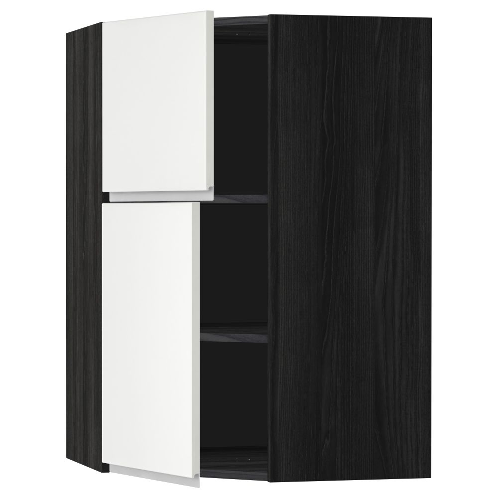 Угловой навесной шкаф + полки, 2 дверцы МЕТОД, черный, Нодста белый (68x100 см) - схема-чертеж с размерами