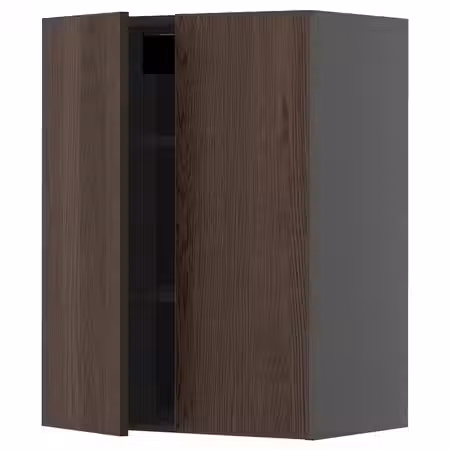 METOD Навесной шкаф с полками/2дверцы - черно-серый/Sinarp коричневый 60x80 см