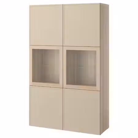 BESTÅ Комбинация д/хранения+стекл дверц - под беленый дуб/Krukmakare бежевый 120x42x193 см