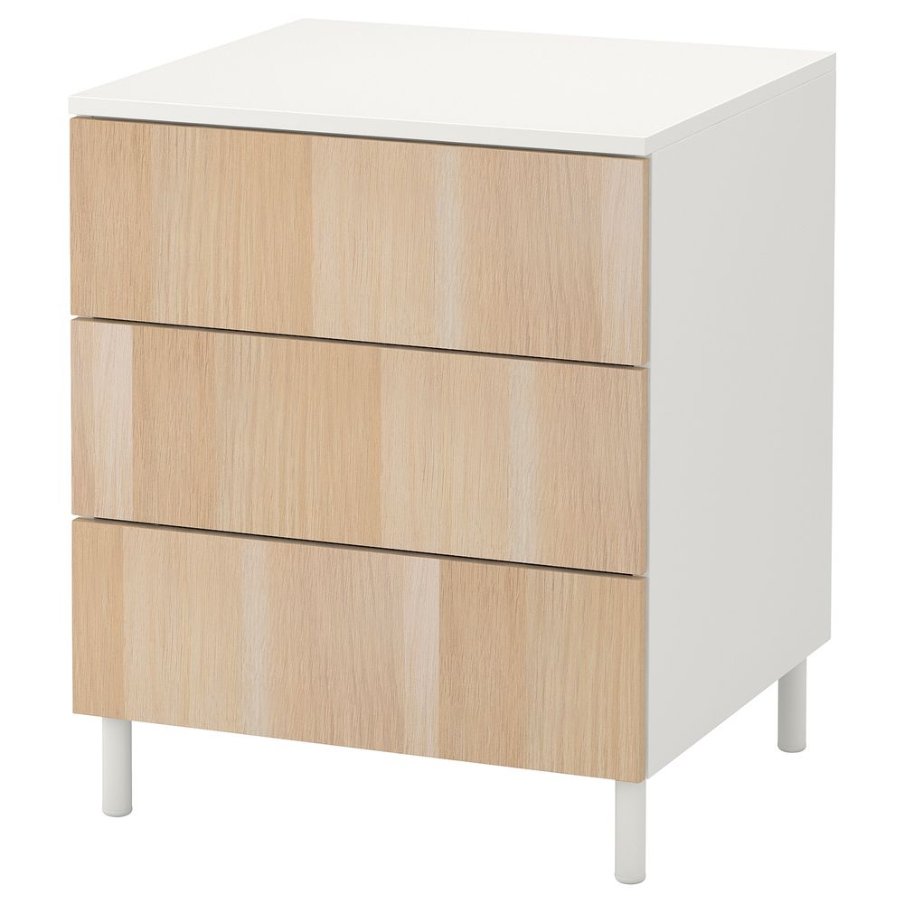 Комод с 3 ящиками, белый/Скрова беленый дуб IKEA OPPHUS ОПХУС 194.879.30 - фото 1
