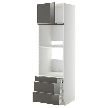 Высокий шкаф для духовки комбинированный, духовка + дверца, 3 ящика МЕТОД / МАКСИМЕРА, белый, Рингульт серый