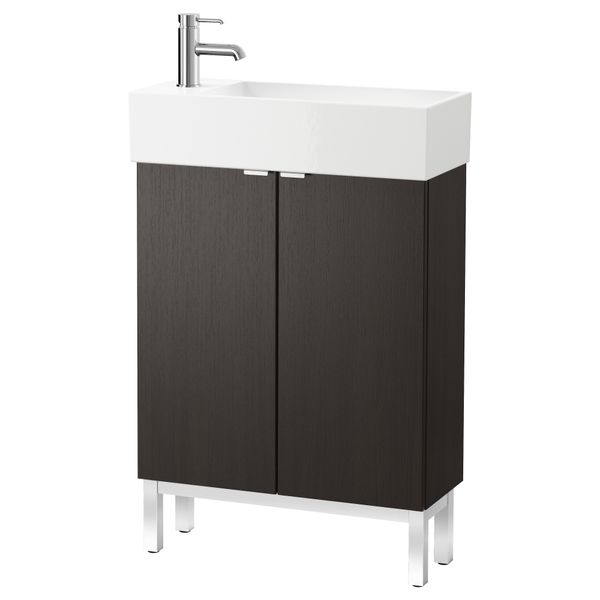 Шкаф под раковину с 2 дверцами ЛИЛЛОНГЕН, черно-коричневый - фото 1