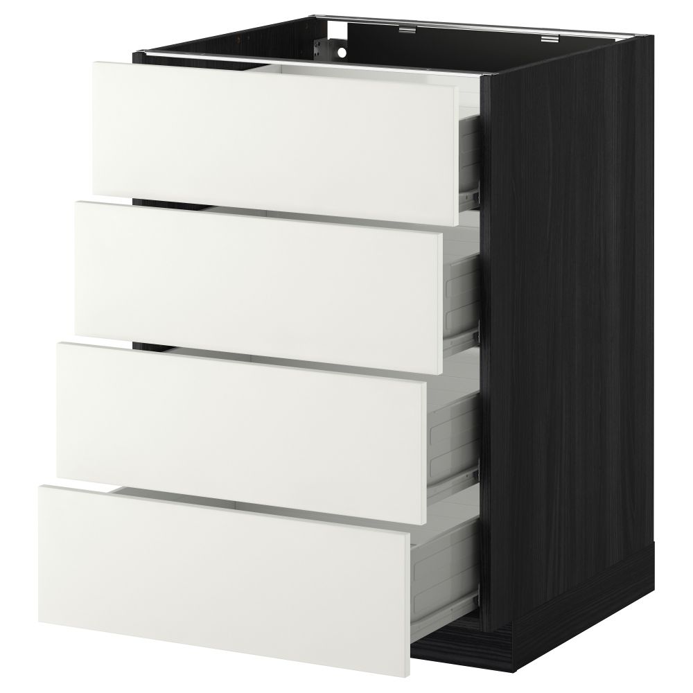 Напольный шкаф 4 фронтальных панели, 4 ящика МЕТОД / ФОРВАРА, черный, Хэггеби белый - схема-чертеж с размерами