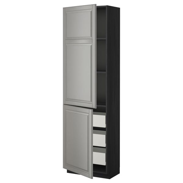 Высокий шкаф + полки, 3 ящика, 2 дверцы МЕТОД / ФОРВАРА, черный, Будбин серый - фото 1