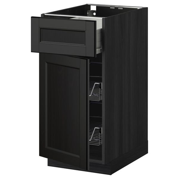 Напольный шкаф с проволочной корзиной, ящиком, дверью МЕТОД / ФОРВАРА, черный, Лаксарби черно-коричневый - схема-чертеж с размерами