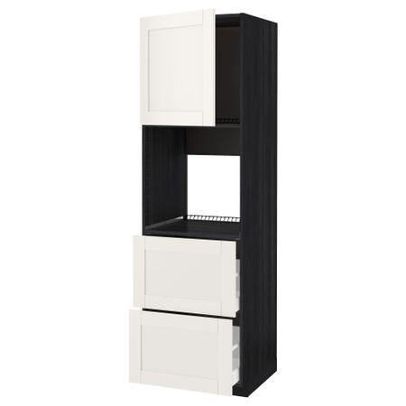 Высокий шкаф для духовки + дверца, 2 форнтальных, 2 высоких ящик МЕТОД / МАКСИМЕРА, черный, Сэведаль белый