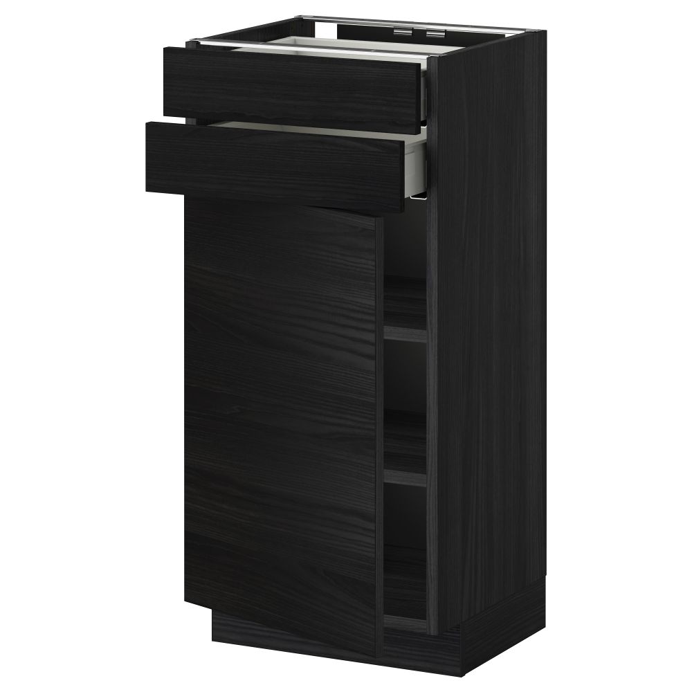 Напольный шкаф с дверцей, 2 ящиками МЕТОД / МАКСИМЕРА, черный, Тингсрид черный - схема-чертеж с размерами