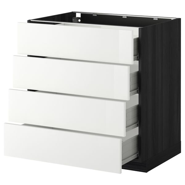 Напольный шкаф 4 фронтальных панели, 4 ящика МЕТОД / ФОРВАРА, черный, Рингульт белый - схема-чертеж с размерами