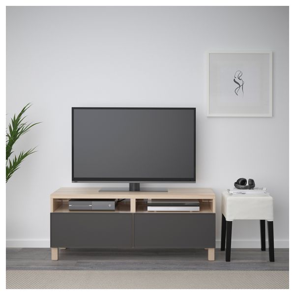 Тумба для ТВ с ящиками БЕСТО, под беленый дуб, Грундсвикен темно-серый - фото 2