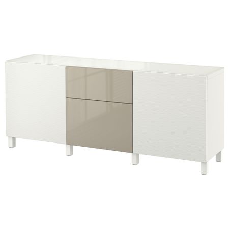 Комбинация для хранения с ящиками БЕСТО, Лаксвикен белый, Сельсвикен глянцевый/бежевый (180x40x74 см)